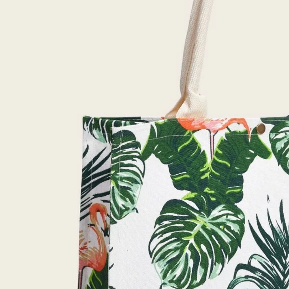Tropical Print Canvas Tote Bag - Picture 4 of 7
